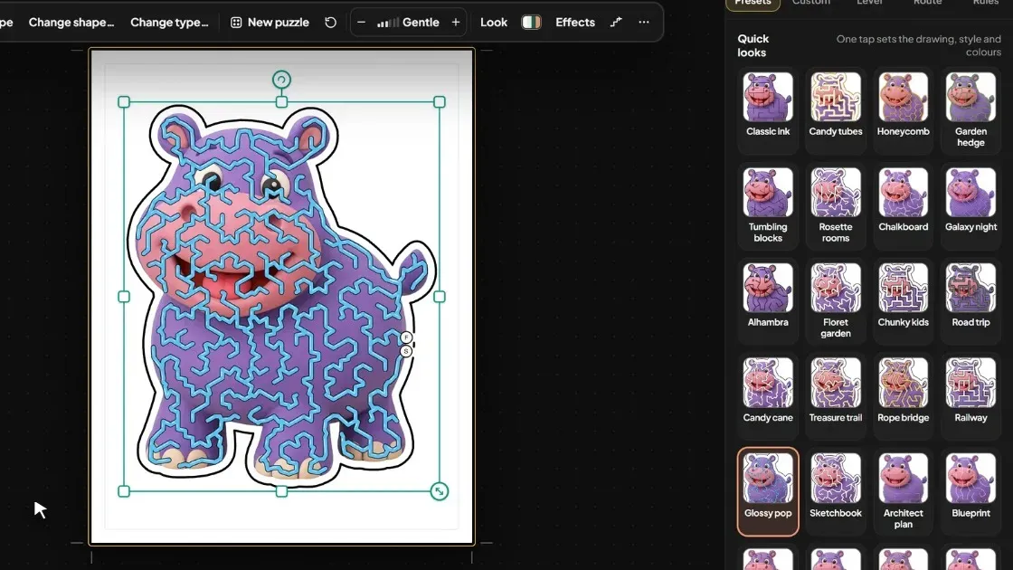 Zigzaggle browser photo-to-maze tracer turning uploaded photos into custom mazes without credits