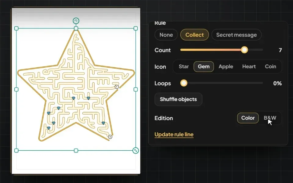 Zigzaggle rule-based mazes showing item collection and secret message path rules