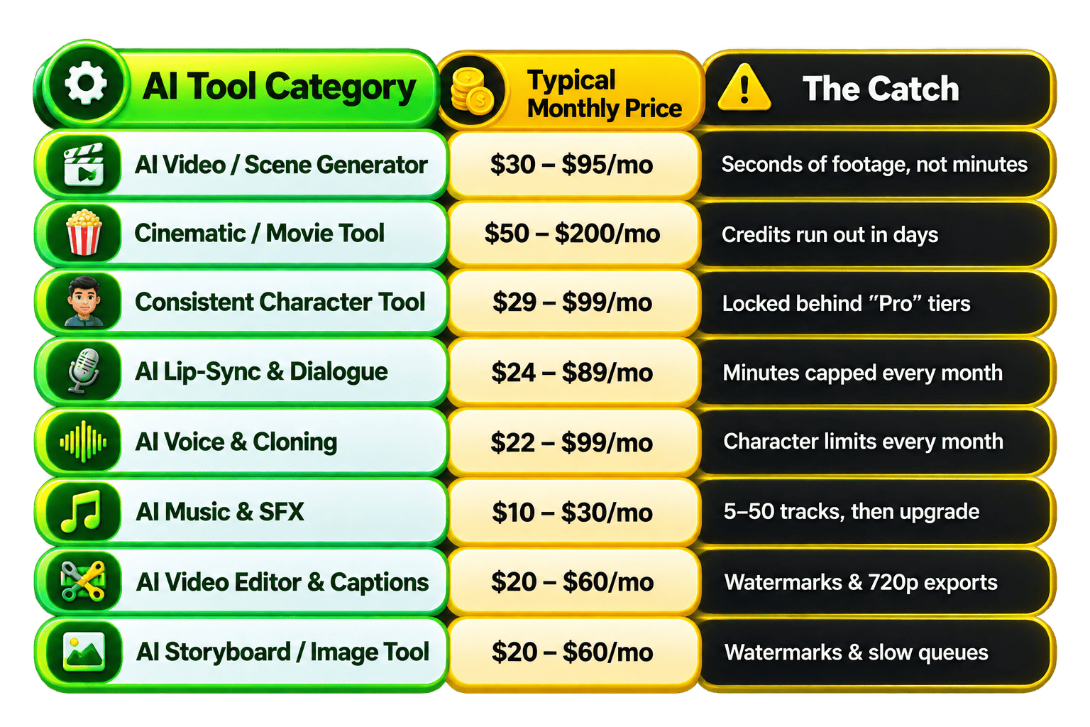 Comparison of monthly metered AI video tools versus AiMovie Maker Unlimited Edition one-time pricing