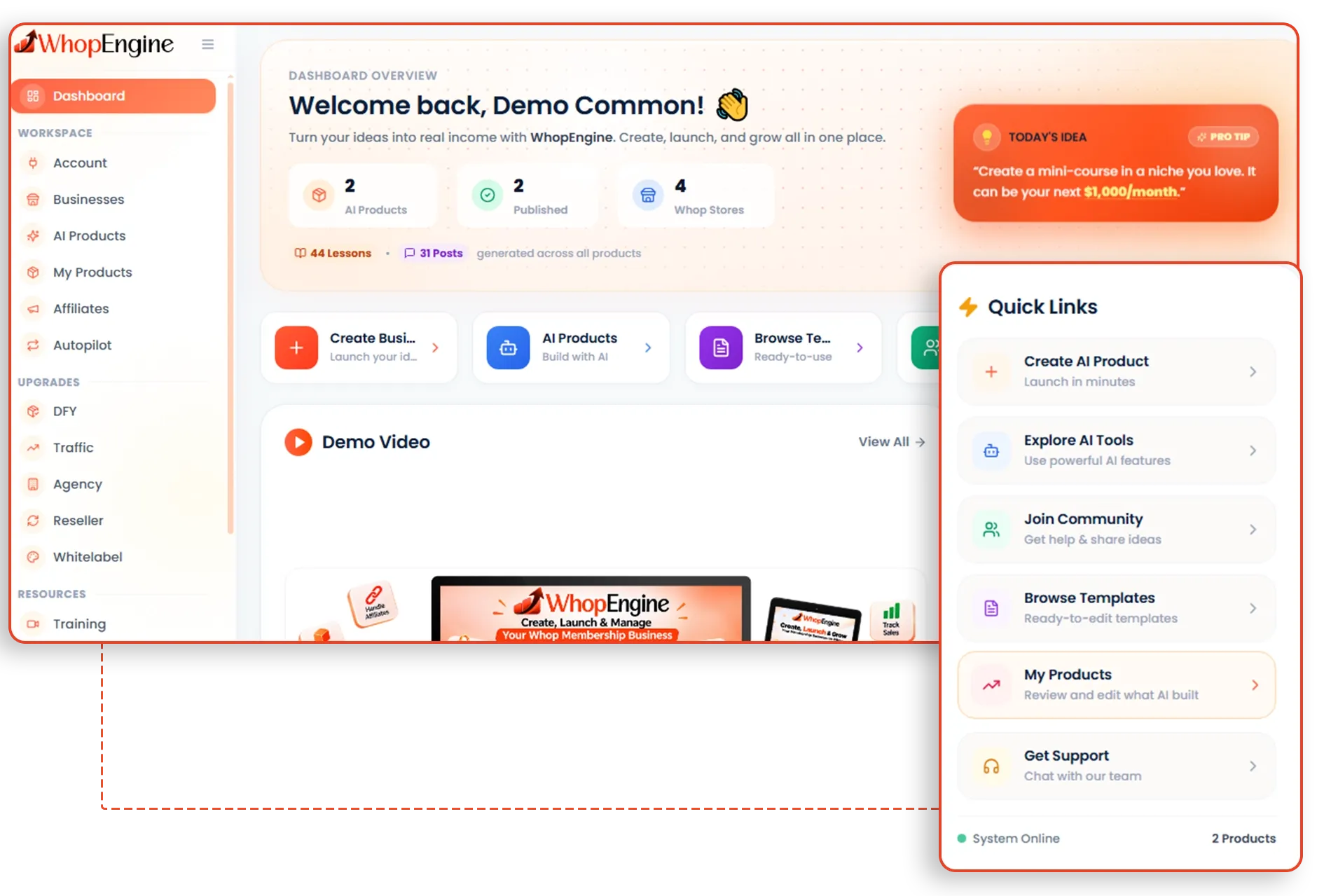 Whop Engine One-Click Whop Connect and AI Business Blueprint Overview