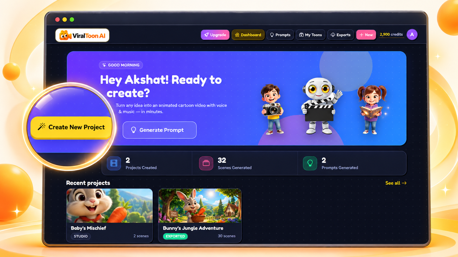 ViralToon AI cloud dashboard feature graphic