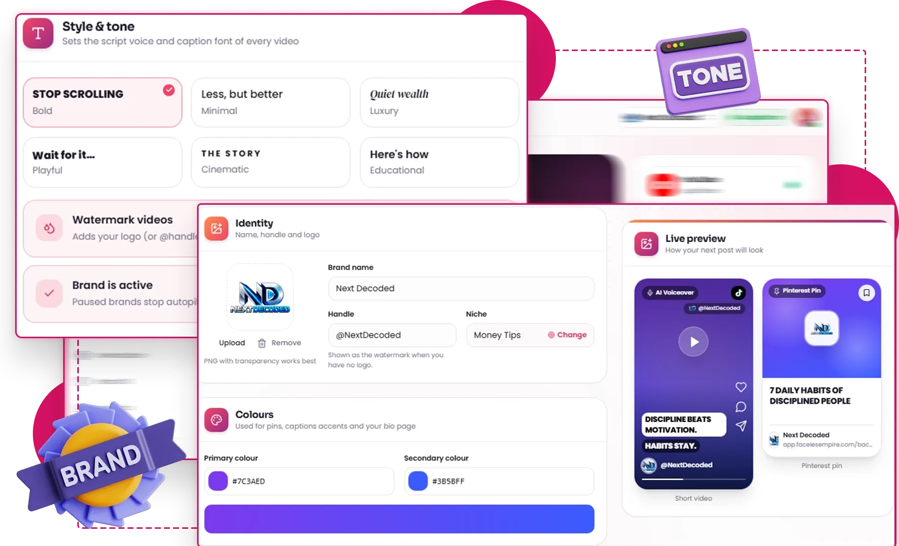 Faceless Empire AI Brand Kit configuration for logos, colors, and typography