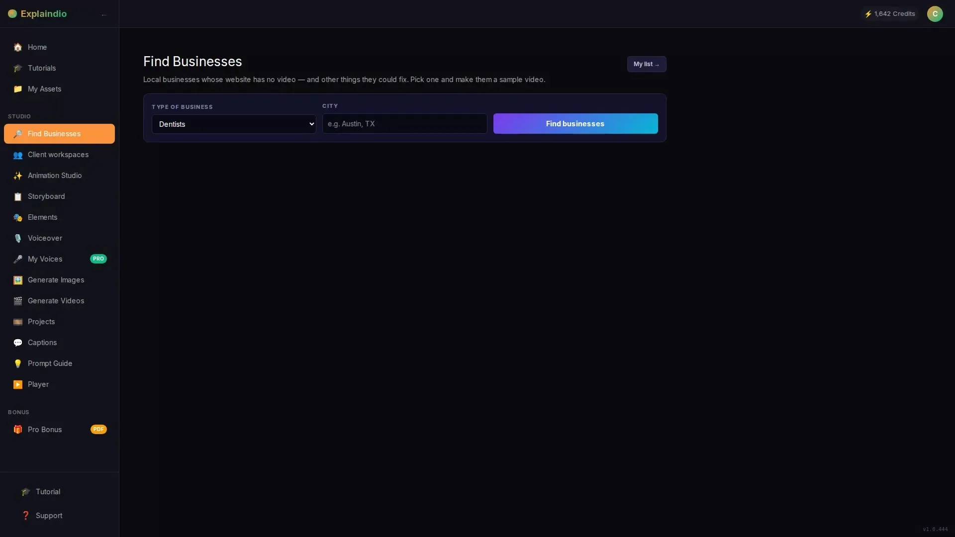 Explaindio 5 AI 4-step workflow diagram showing Find, Create, Send, and Get Paid stages