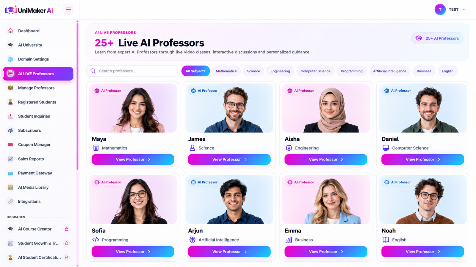 25+ Done-For-You Live AI Professors included in UniMaker AI
