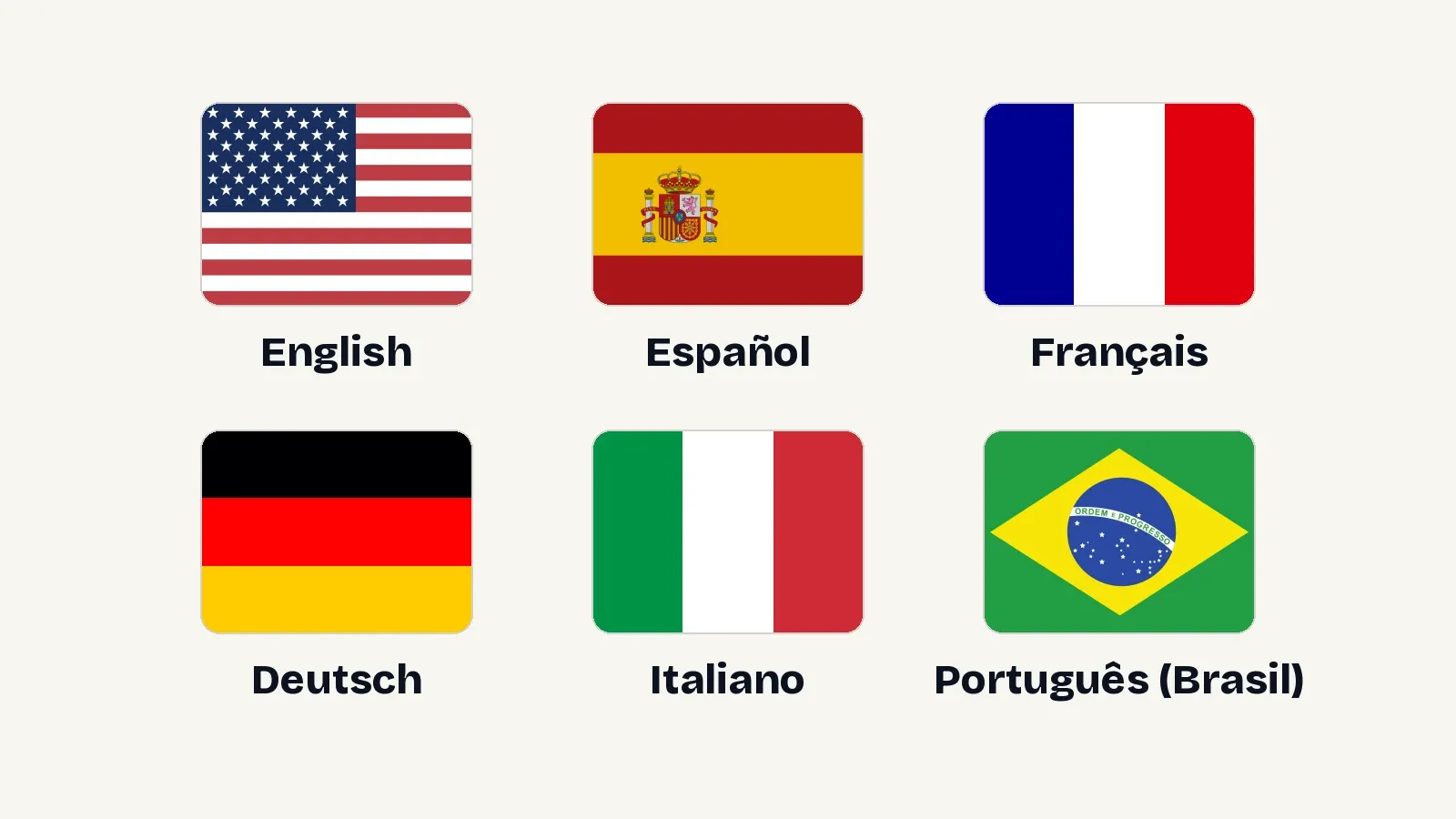 Explaindio 5 AI six supported languages including English, Spanish, French, German, Italian, and Brazilian Portuguese