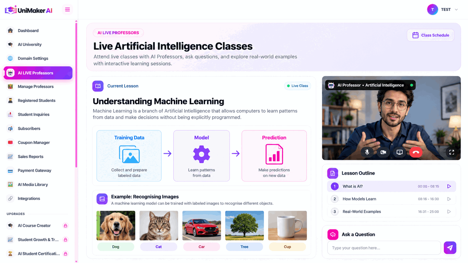 UniMaker AI Live Artificial Intelligence Classes module