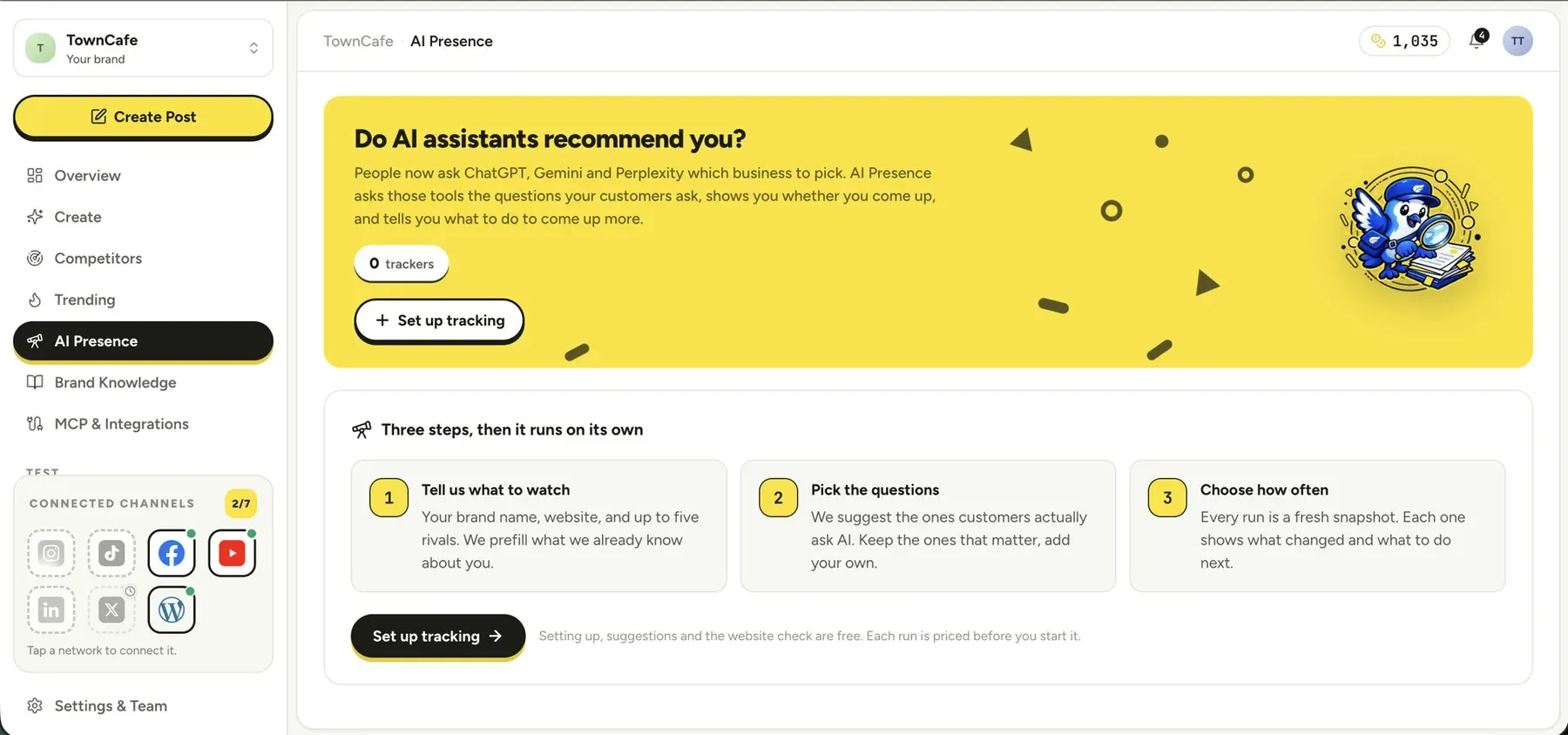 Postonomous AI Presence tracker monitoring brand recommendations across ChatGPT, Gemini, Perplexity, Claude, Grok, and DeepSeek