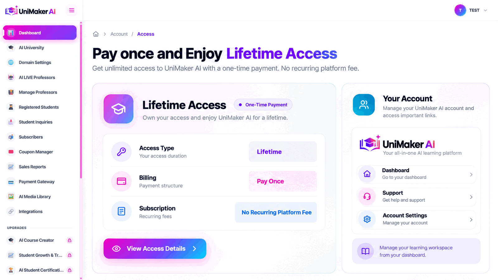 UniMaker AI One-Time Launch Payment and Lifetime Access